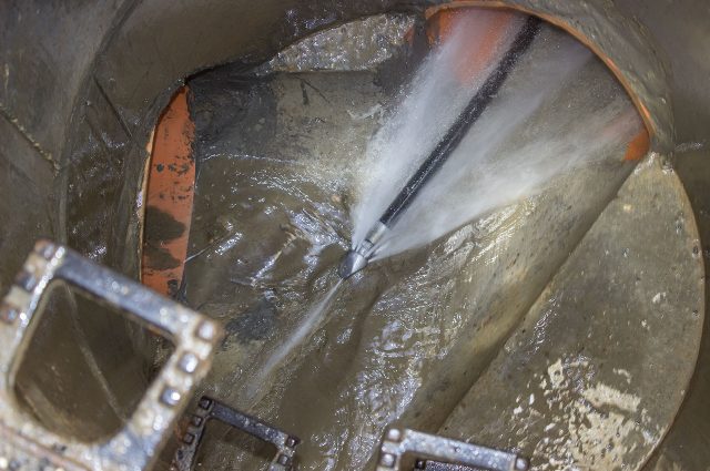 A drain being high pressure jetted