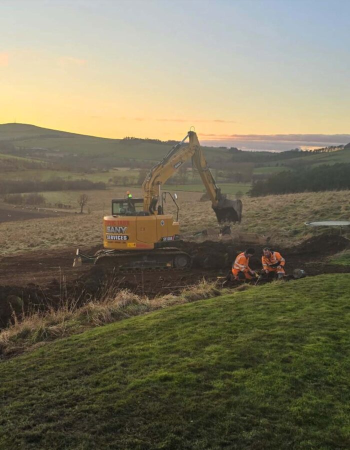 Ground works working on the soakaway during the installation of a septic tank being installed by Septic Tank Services Ltd
