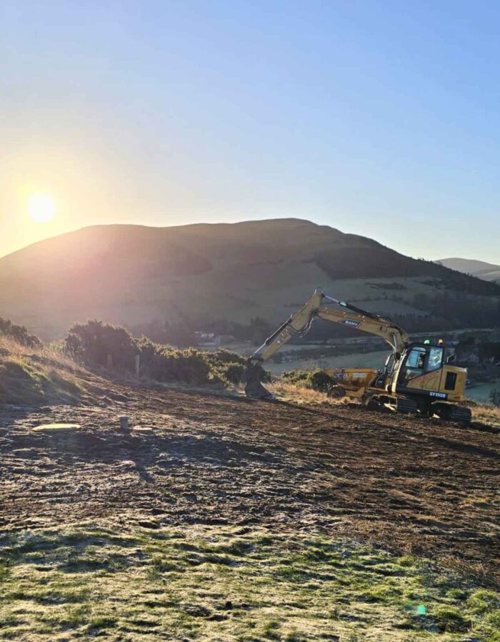 Ground works working on the soakaway during the installation of a septic tank being installed by Septic Tank Services Ltd