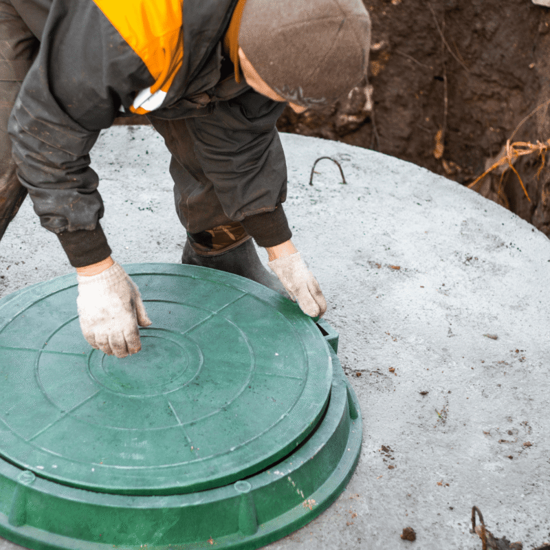 A man preparing a manhole cover.