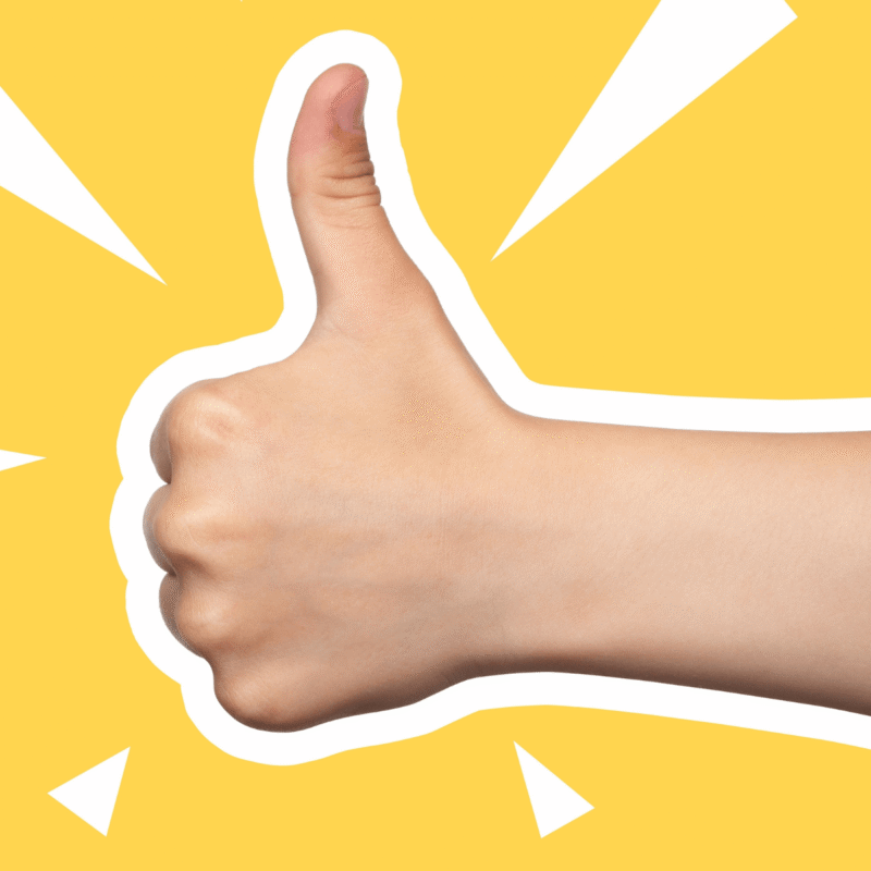 Thumbs up on a yellow background.