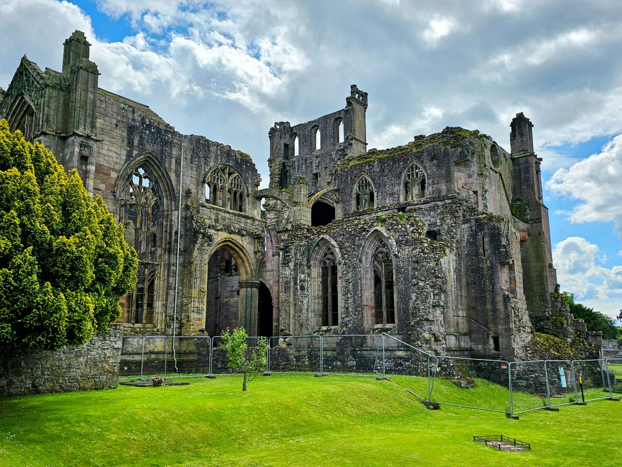 Melrose Abbey on a sunny day.
